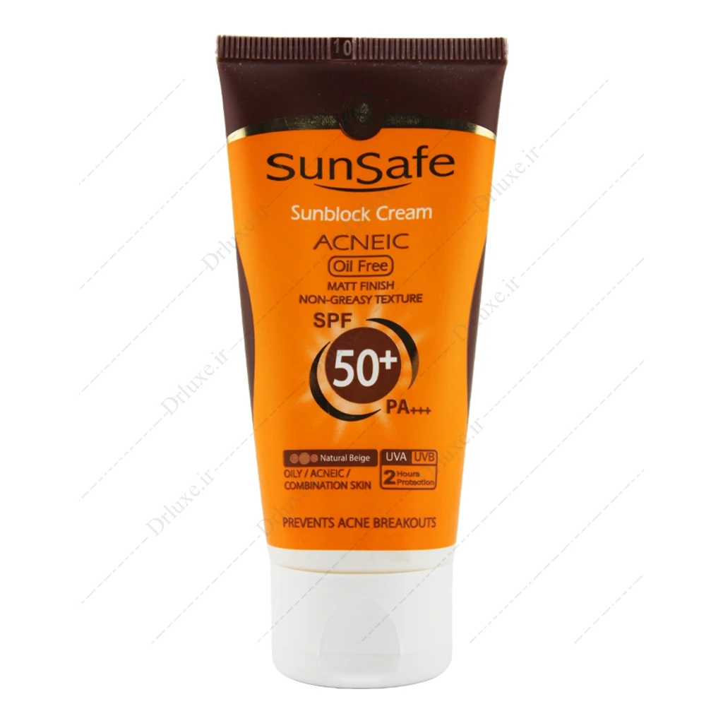 کرم ضد آفتاب SPF50 فاقد چربی بژ طبیعی سان سیف 50 میلی‌لیتر